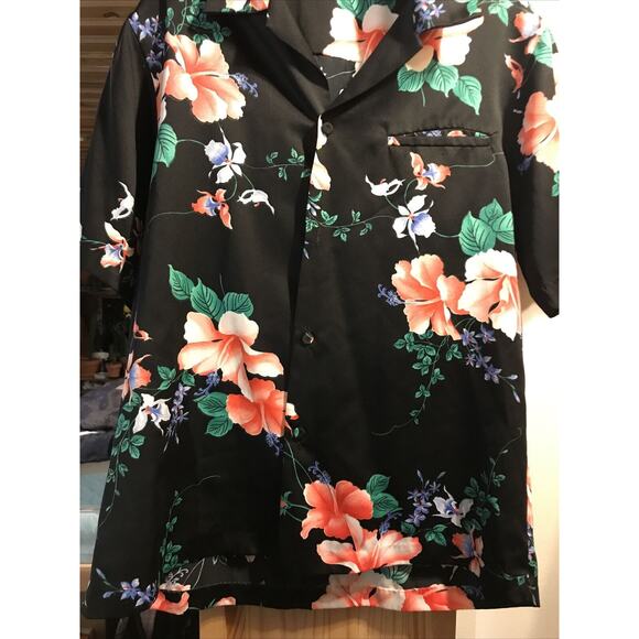 Hawaii Nei Honolulu Vintage Men’s L Black Floral Short Sleeve Button Shirt - Picture 4 of 12